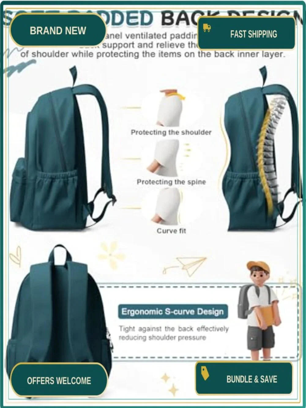 School Backpack 24L Nylon Laptop Daypack Teens